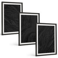 BILDER SET 3er Set - 40x60 cm Schwarzer Rahmen - Dunkler Marmor, elegante Texturen - Schwarz, Kunststoff (40/60cm) - TULUP