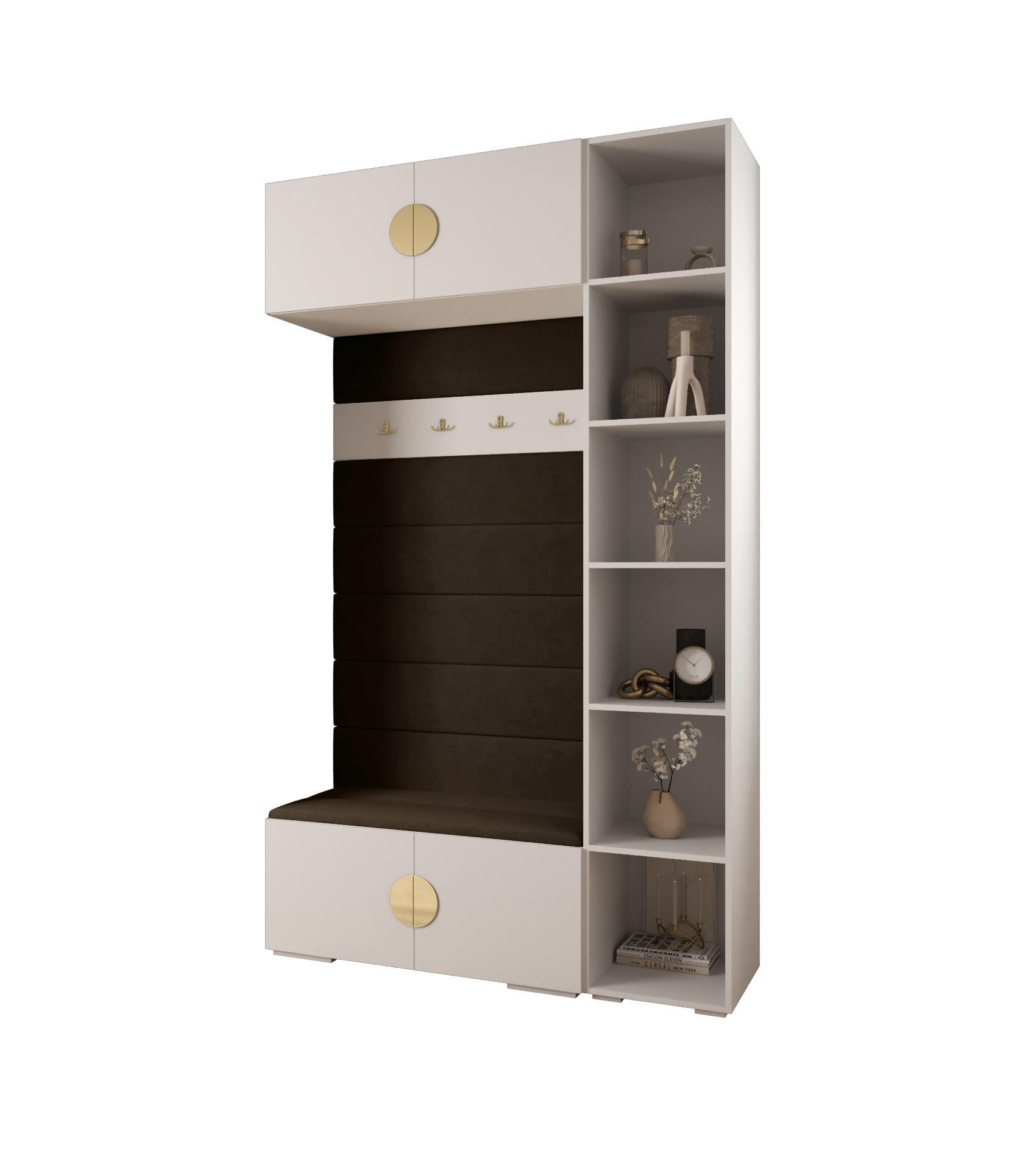 Abiks Möbel Garderoben-Set Weiß, Braun, Gold 140x236.7x47 cm