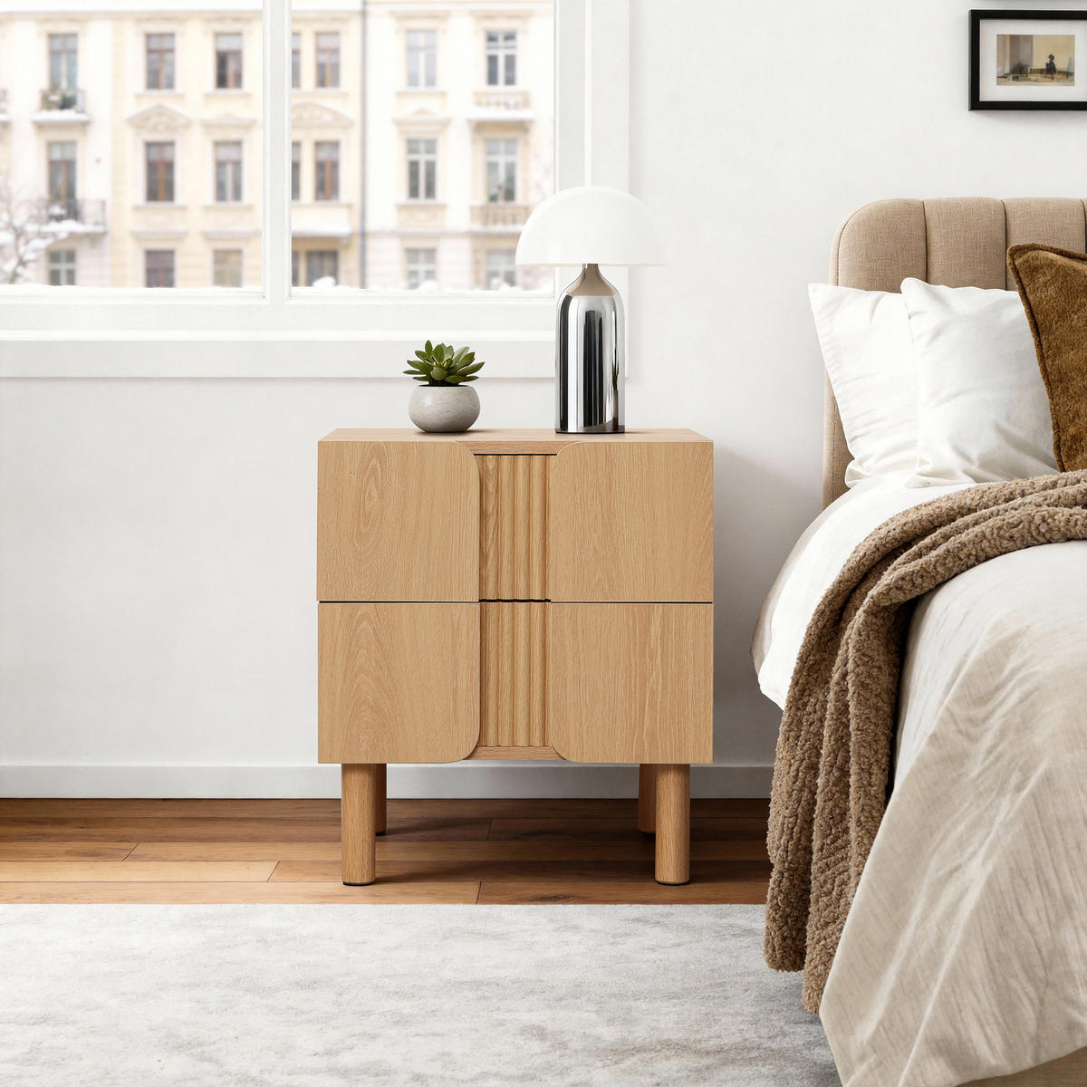 NACHTTISCH mit 2 Schubladen Beistelltisch | B45 x T41 x H52 cm - Eichefarben, Holzwerkstoff (45/52/40.5cm) - Hometopia