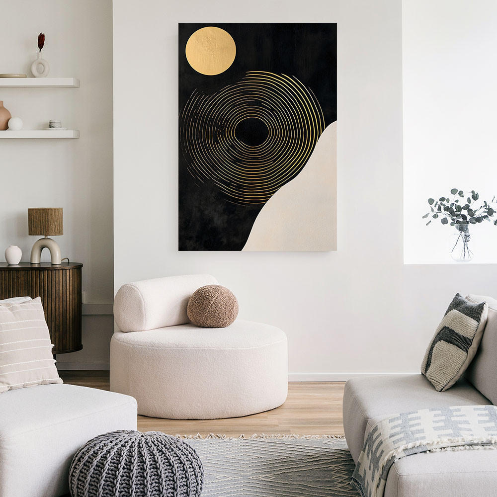 LEINWANDBILD Kreis Linien Abstraktion 80x120cm - Schwarz, Textil (80/120cm) - Feeby