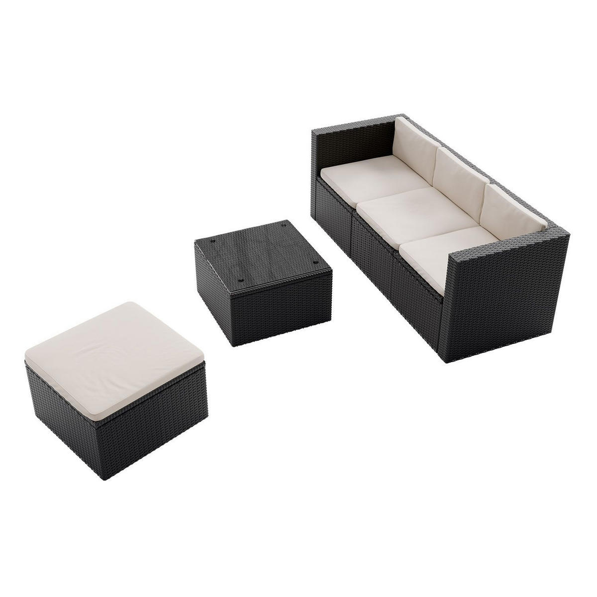 LOUNGEGARNITUR Punta Cana inkl. Abdeckung 3-tlg. - Creme, Kunststoff - Juskys