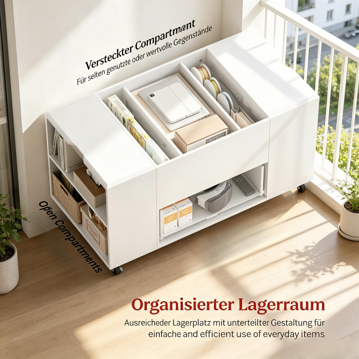 COUCHTISCH DE-37261 Lift-Top ausziehbar mit Rollen Weiß/Holz - Weiß, Holzwerkstoff (50.5/100/53cm) - ComfortXL