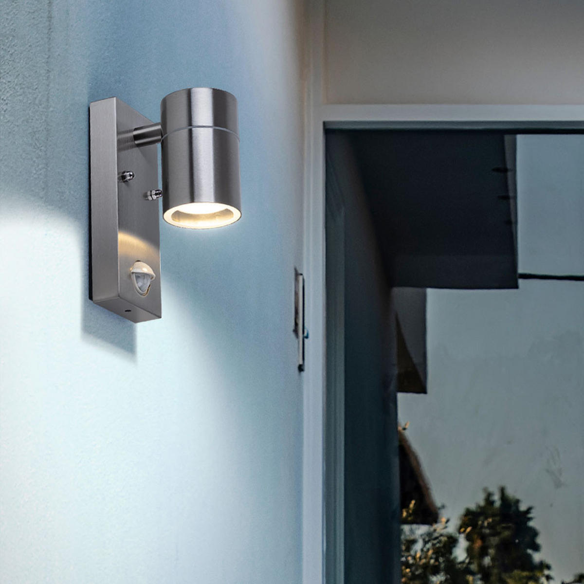 LED AUSSEN-WANDLAMPE Edelstahl Silber Bewegungsmelder - Silberfarben, Metall (6.7/16.3/11cm)