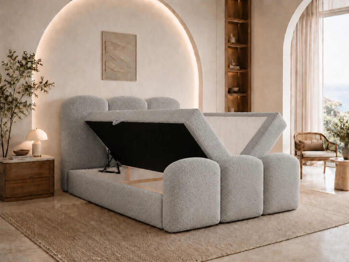 BOXBETT ROYAL 180x200 cm in Grau, Bettkasten, Topper, Bouclé-Stoff - Grau, Holz/Textil (180/200cm) - EMLAR Home