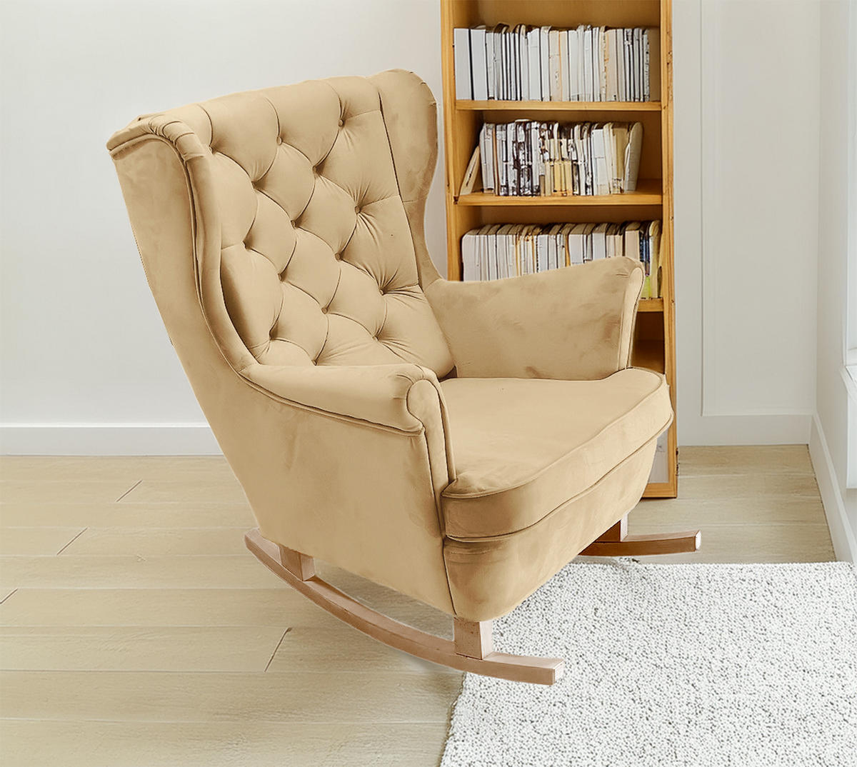 SCHAUKELSESSEL mit gepolstertem Sitz und Armlehnen, 102x81x95 cm, Beige_29804 - Buchefarben/Eiche San Remo, Holz/Textil (81/102/95cm) - DomoHome