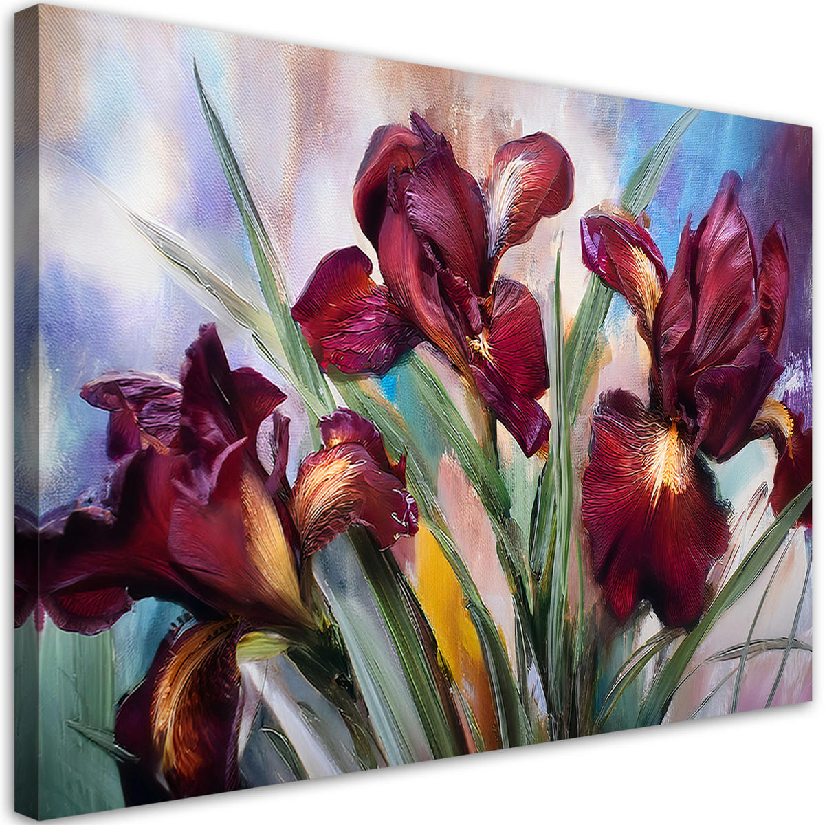 WANDBILD rot bemalte irisblumen - Rot, Textil (60/40cm) - Feeby