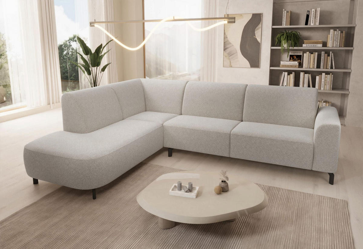 ECKSOFA Lununa Creme mit Armlehne, Bouclé, Ottomane links - Taupe/Schwarz, Textil/Metall (277/218cm) - Selsey