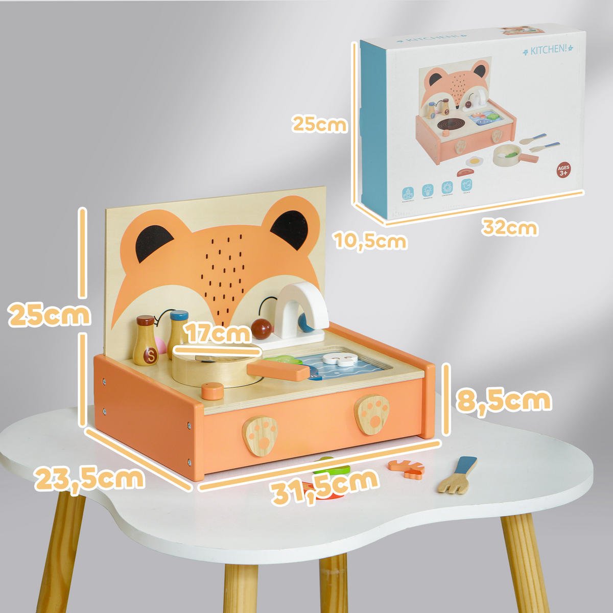 SPIELKÜCHE DE-18728 Mini-Küche mit 12 Zubehörteilen Holz - Multicolor, Holzwerkstoff (31.5/23.5/25cm) - ComfortXL