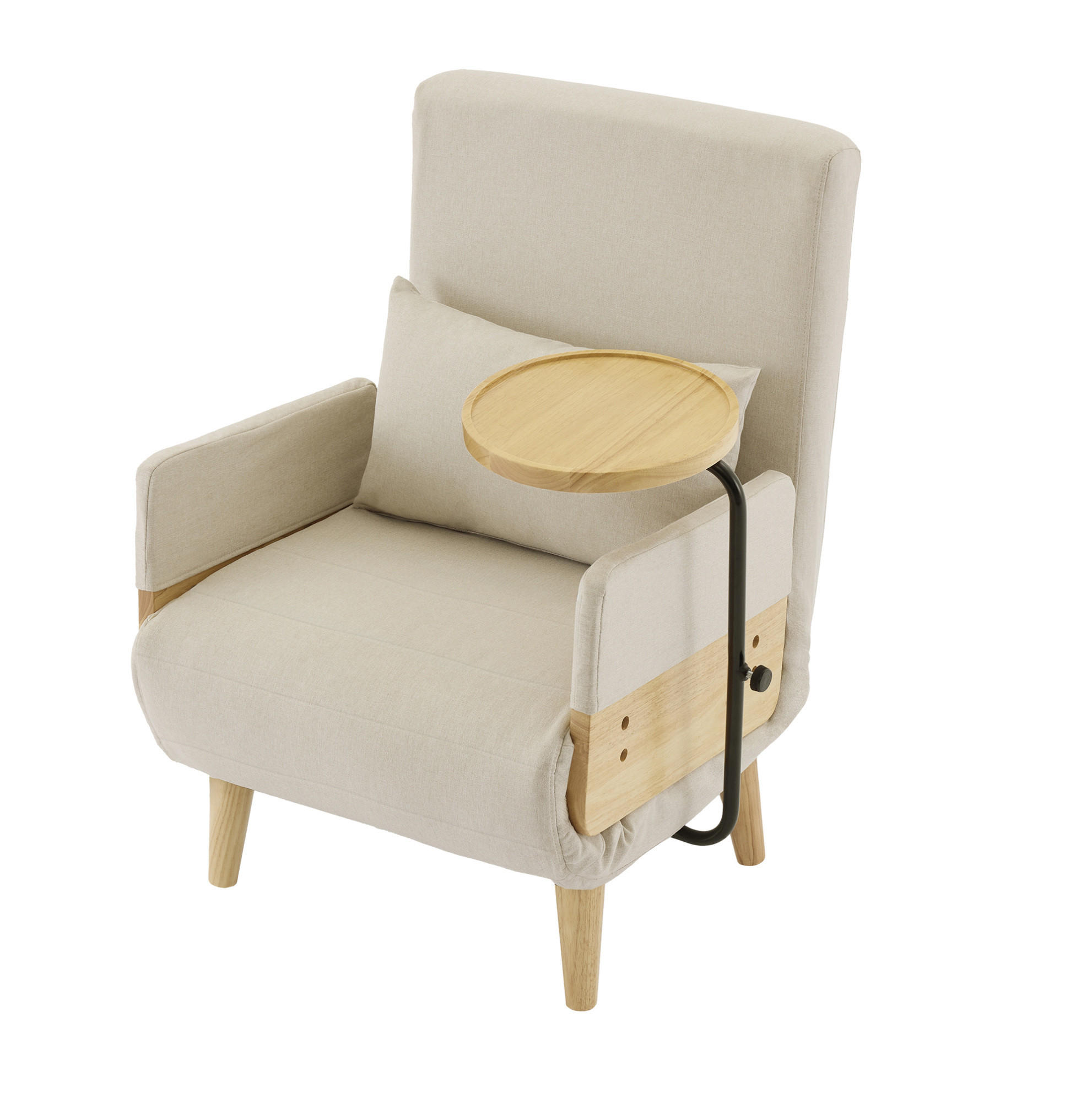 SESSEL 88/74,5/66 cm in Beige mit Schlaffunktion und Holztablett - Beige, Textil (88/74.5/66cm) - Flora Grace