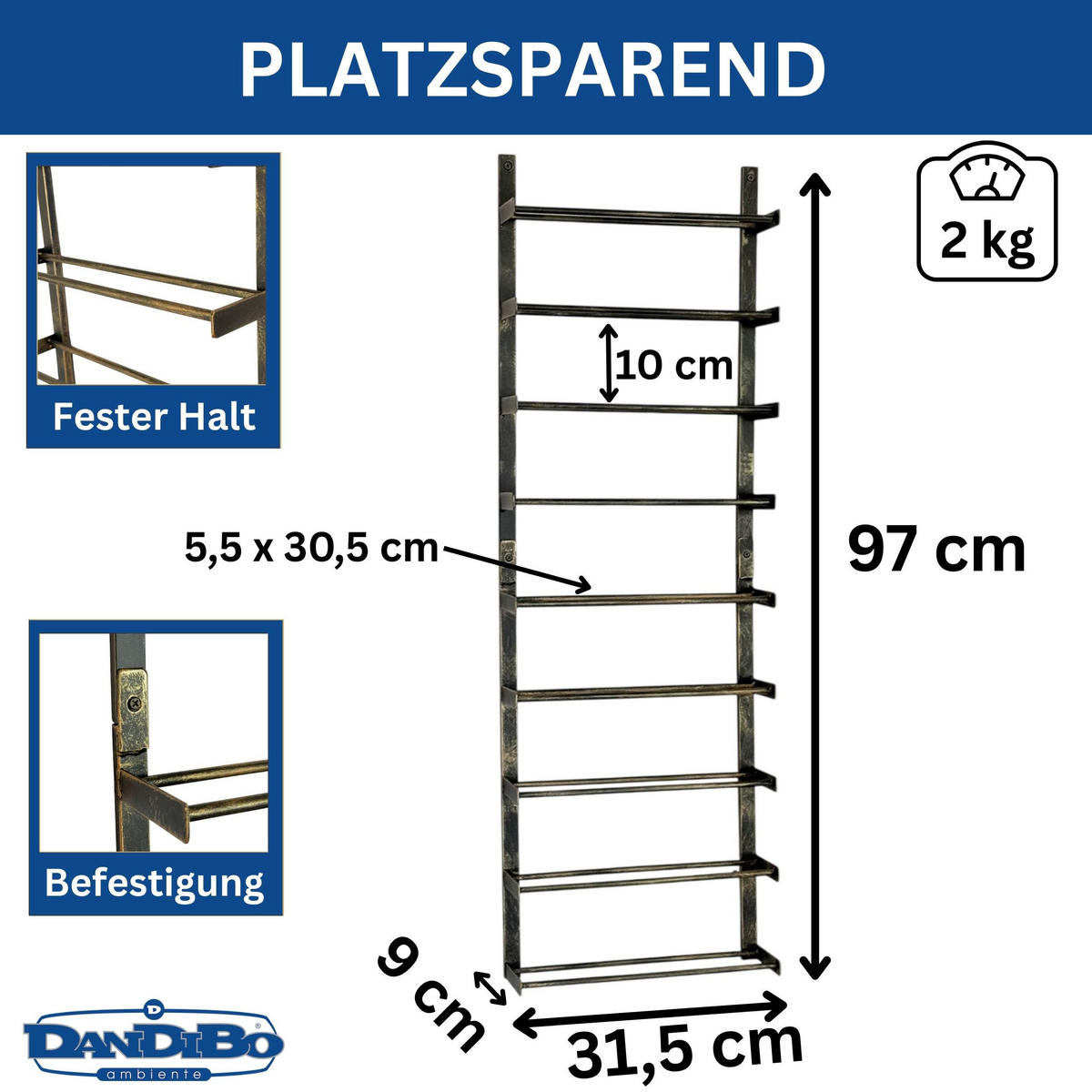 WEINREGAL Metall Wand Schwarz Modern - Schwarz, Metall (31.5/97/9cm) - DanDiBo