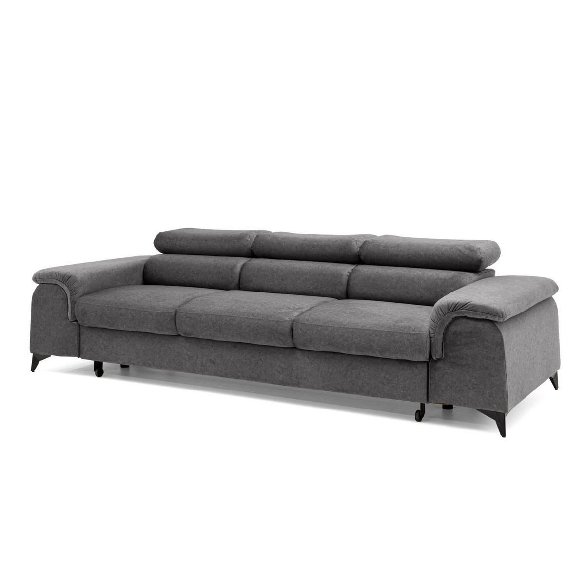 3-SITZER Sofa PLAZA mit Schlaffunktion 127x195 Velours Grau - Schwarz/Grau, Holz/Textil (260/90/100cm) - Muffo