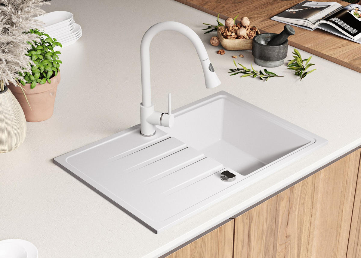 SPÜLBECKEN Mailand, 2-er set Weiß 78/50 cm 1 Becken + Ablauf-Set ab 45er Unterschrank - Chromfarben/Weiß, Kunststoff (78/19/50cm) - Primagran
