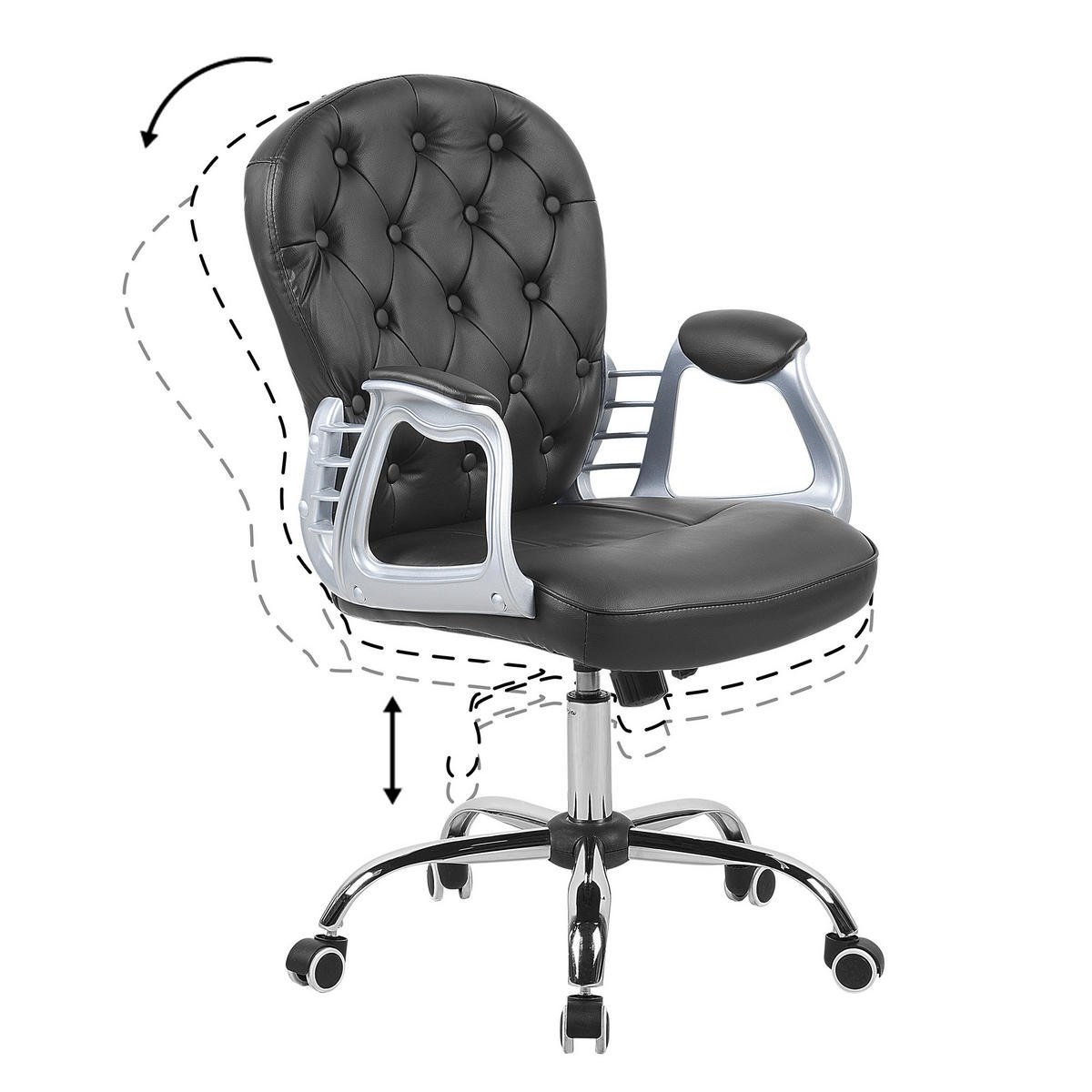 BÜROSTUHL Kunstleder Schwarz Princess - Schwarz, Textil/Metall (60/98/60cm) - Beliani