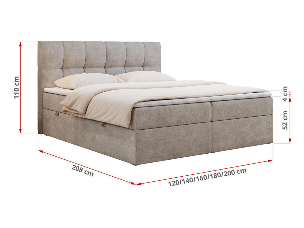 BOXBETT RICO 160/200 Beige Struktur - H3 - Beige, Holz/Textil (160/200cm) - MKS