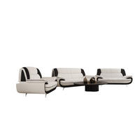 SOFAGARNITUR 3+2+1, Stoff Kronos, Weiß + Schwarz, Palermo - Weiß, Holz (198/89/87cm) - Kaiser Möbel