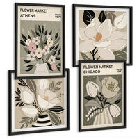 BILDER SET 4er Set - 50x50 cm & 40x60 cm Schwarzer Rahmen - Retro-Blumenmuster aus verschiedenen Städten - Schwarz, Kunststoff (50/50cm) - TULUP