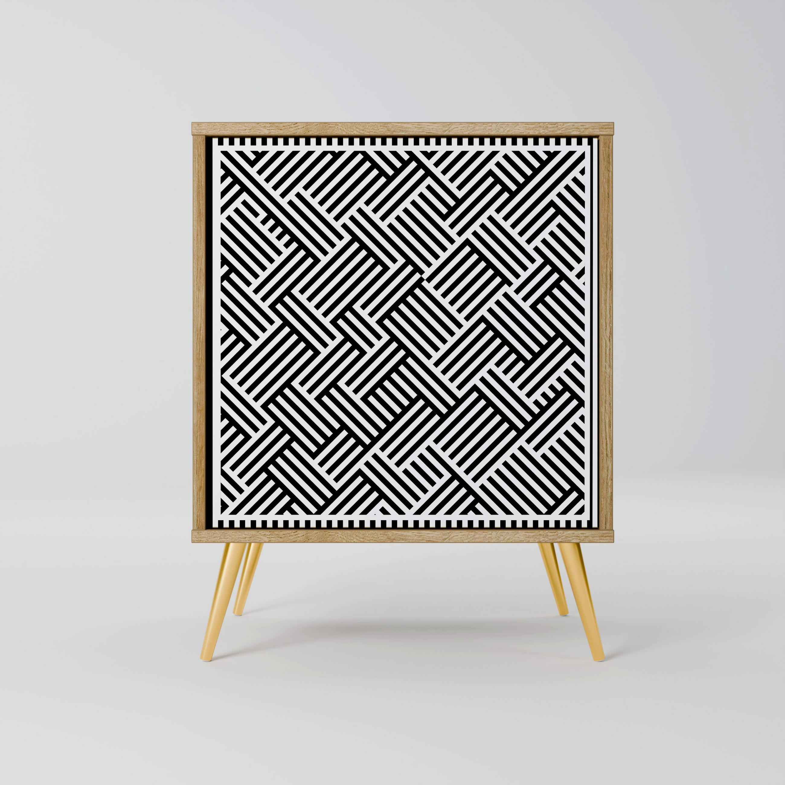 SIDEBOARD TEMPORARY SEQUENCE, Eichefarben, 57,5x42x75,5 cm, Goldfarbene Metallfüße - Eichefarben/Goldfarben, Holzwerkstoff/Metall (57.5/75.5/42cm) - SpaceRebels