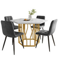ESSTISCHSET 5-Teilig Sechseckig Marmor, 4 Graue Samtstühle, Gold - Grau, Metall (115.5/75/100cm) - FLIEKS