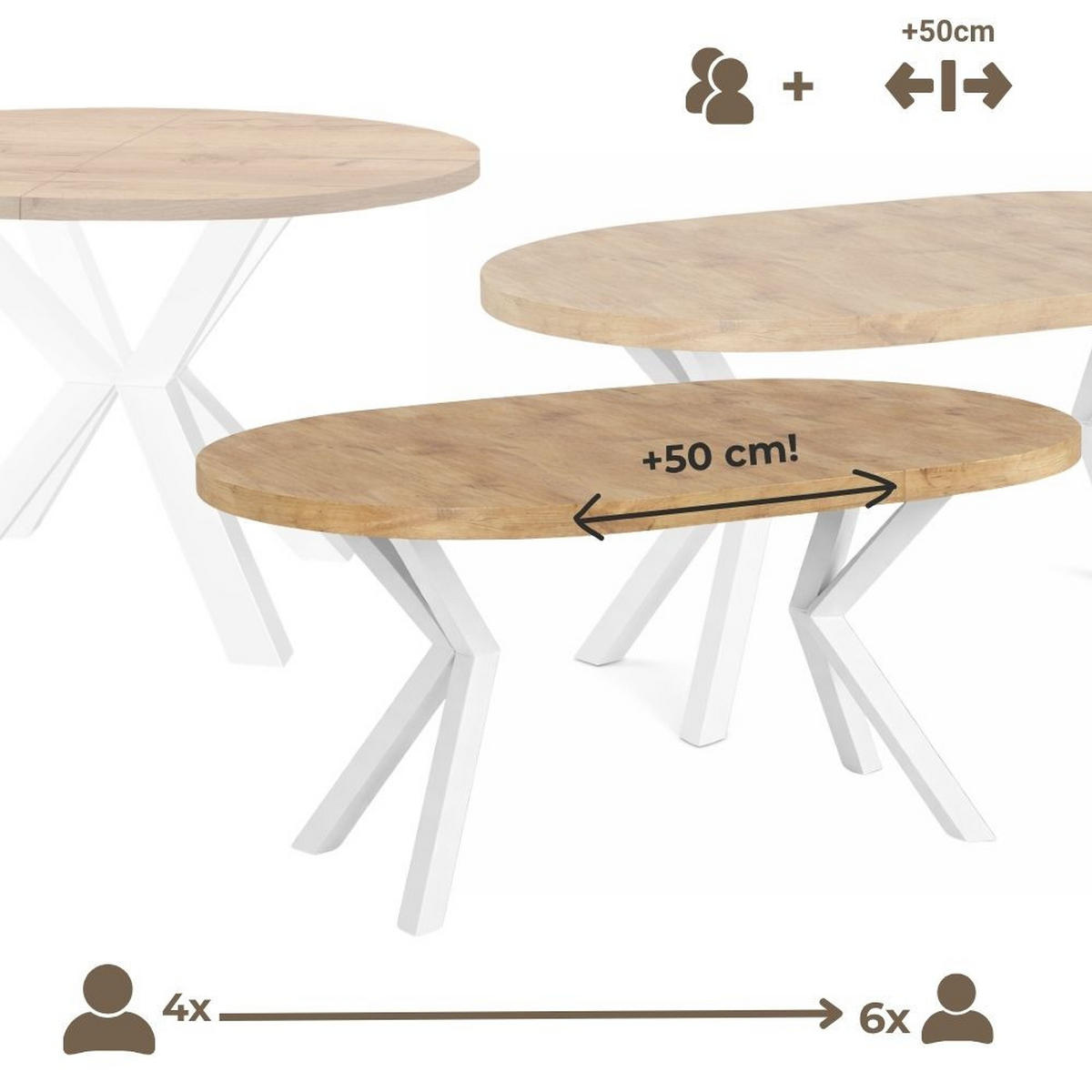 ESSTISCH RAL mit Holzbeinen, Durchmesser: 100 / 150 cm Eiche Wotan / Weiß - Eiche Wotan/Weiß, Holz (100/150/77cm) - Dekori_Interiors
