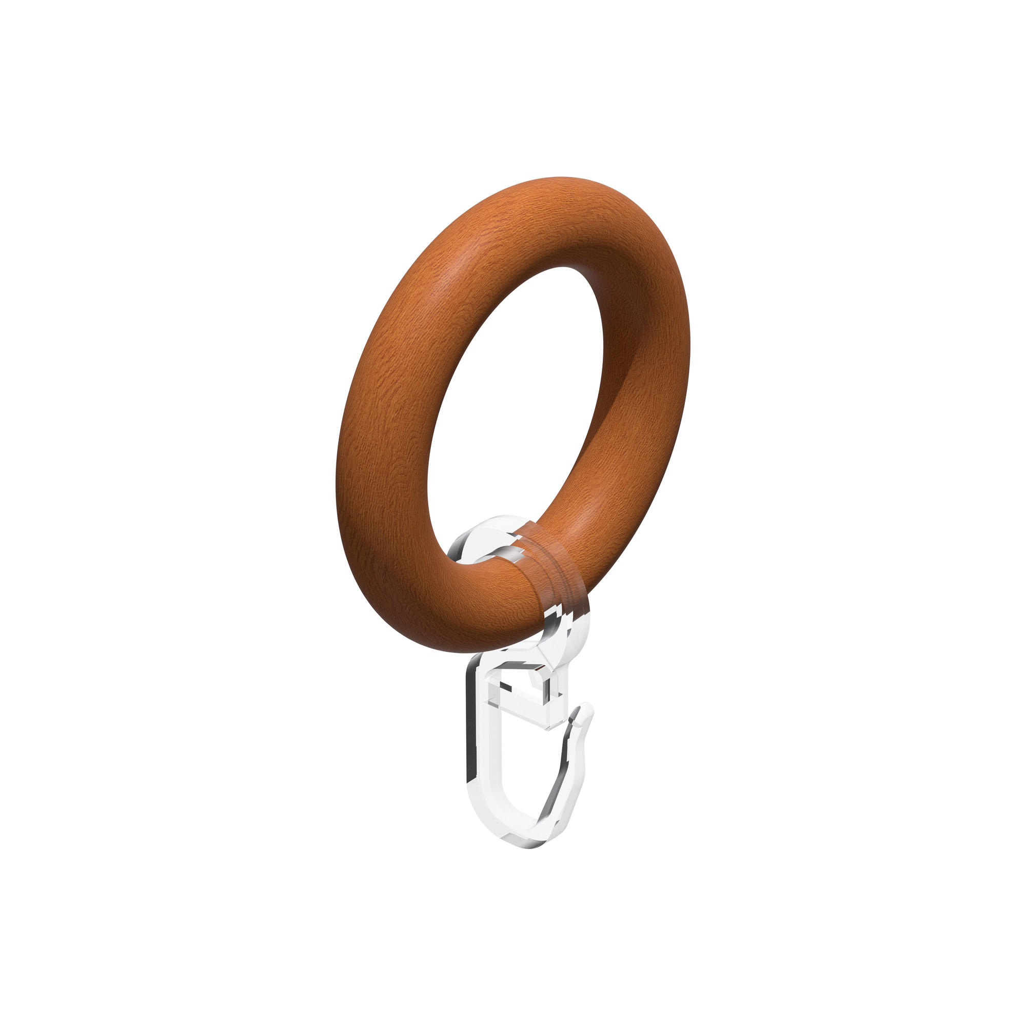 RUNDRINGE MIT FALTENHAKEN FÜR GARDINENSTANGEN 20 mm Ø, Kirschbaum, Packung 10 Stück - Kirschbaumfarben, Holz (20cm) - INTERDECO