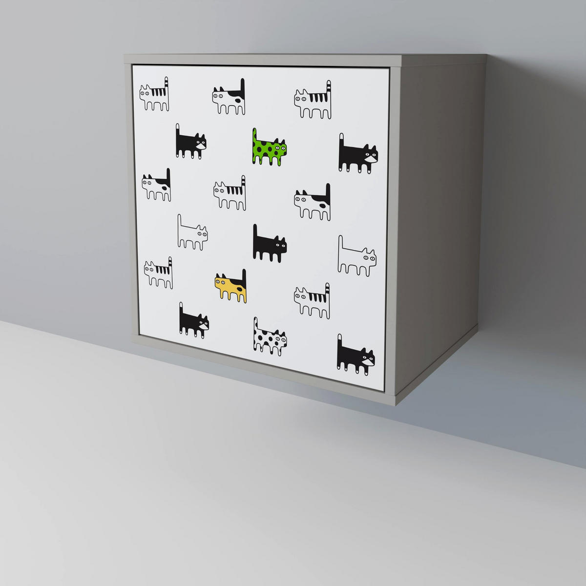 SIDEBOARD CATS COMPILATION, Grau, 57,5x42x70,5 cm, Schwarze Metall-Sternfüße - Multicolor/Schwarz, Holzwerkstoff/Metall (57.5/70.5/42cm) - SpaceRebels