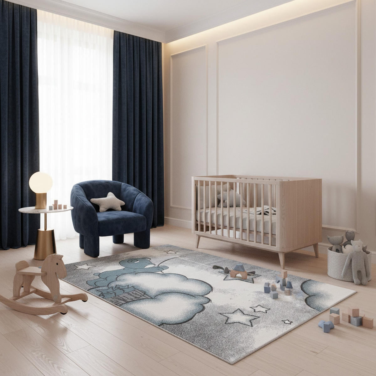 SPIELTEPPICH Bär Kindgerecht Waschbar Kinderzimmer Schadstoffgeprüft Blau 140x200 cm OEKO-TEX – LAGO - Blau, Textil (140/200cm) - KADIMA DESIGN