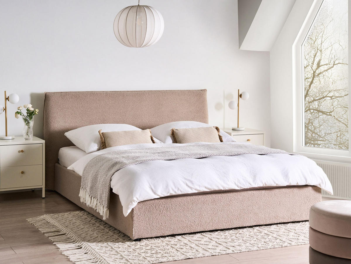 BETT mit Stauraum 160/200 cm Taupe Lavaur - Taupe, Textil (160/200cm) - Beliani