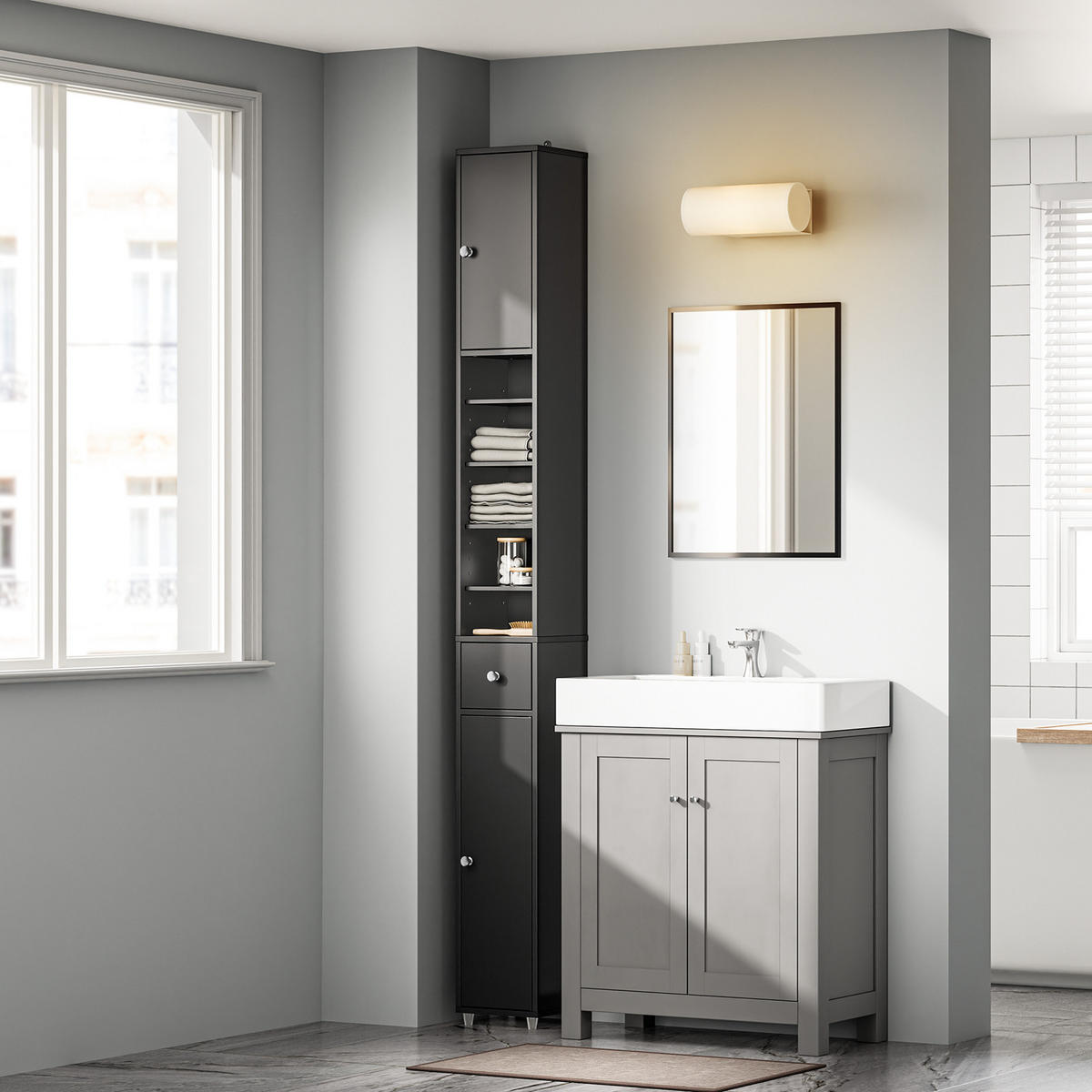 HOCHSCHRANK Schmal, Schwarz, 20x180x20cm - Schwarz, Holzwerkstoff (20/180/20cm) - SoBuy