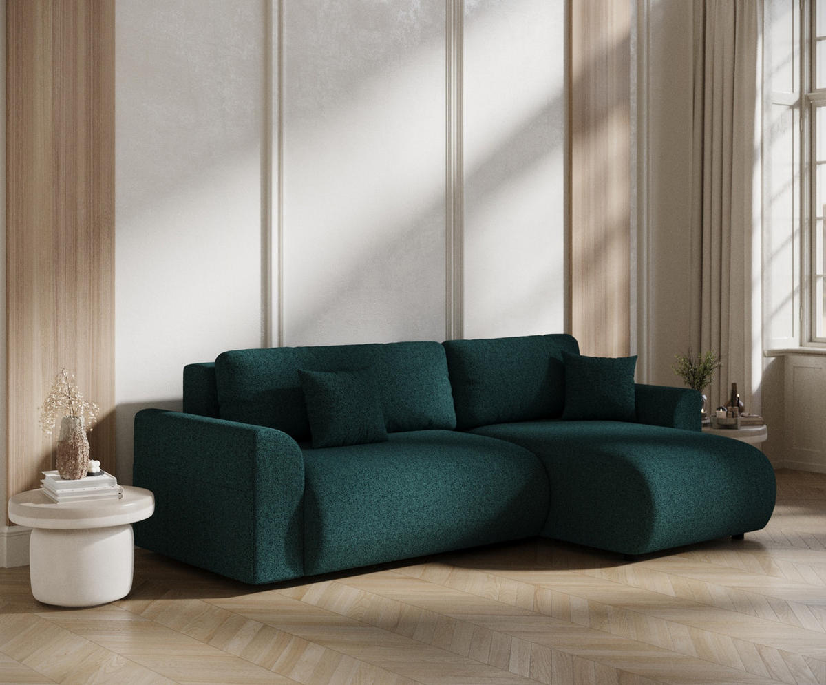 ECKSOFA MIT SCHLAFFUNKTION Bodega Grün Webstoff - Schwarz/Grün, Holz/Holzwerkstoff (235/138cm) - Maison de Reve
