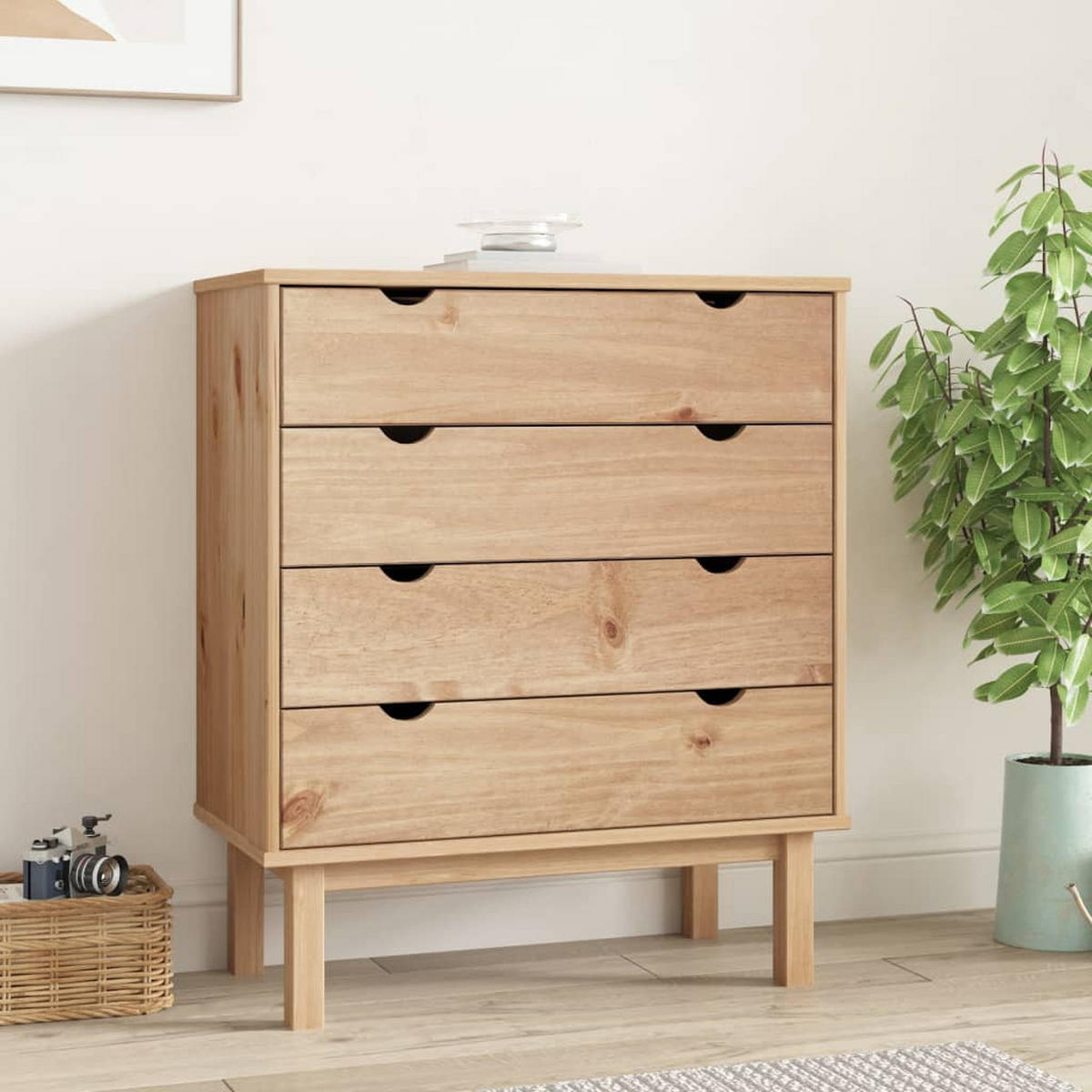 SCHUBLADENSCHRANK OTTA 76,5x39,5x90 cm Massivholz - Braun, Holz (76.5/90/39.5cm) - furnicato