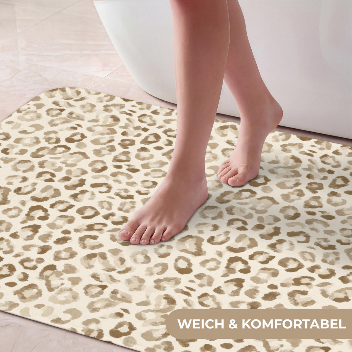 KOUPELNOVÁ PŘEDLOŽKA Leopard - Classic - Béžová 60x120 cm - světle hnědá, textil/plast (60/120cm)