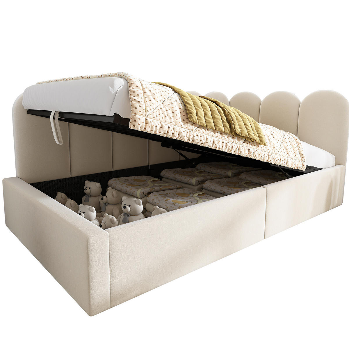 KINDERBETT Polsterbett 90/200 cm aus Samt mit hydraulischem Stauraum Beige - Beige, Textil (90/200cm) - Modenvie