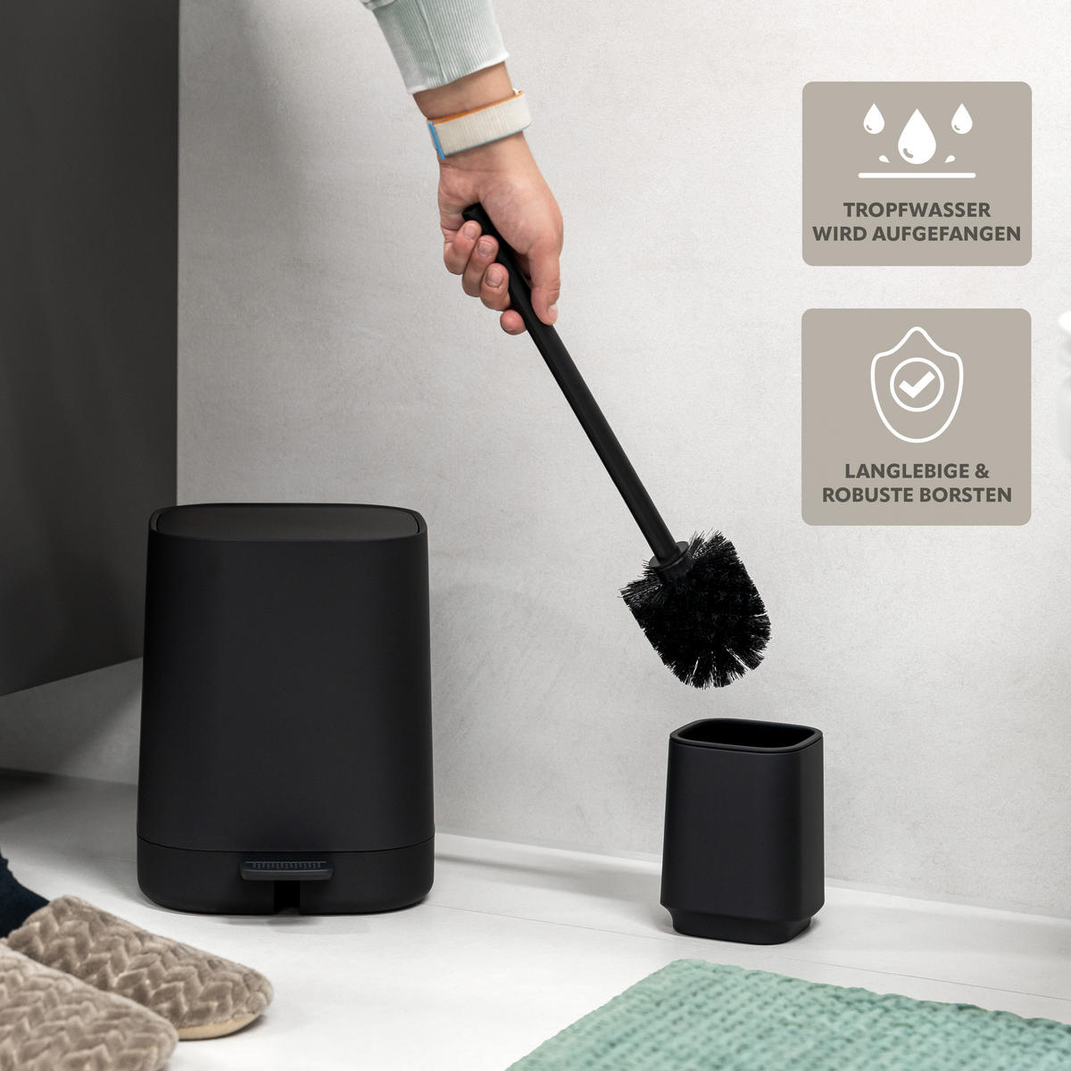 WC-GARNITUR VALONA, Soft-Touch, schwarz - Schwarz, Kunststoff (10/38/10cm) - eluno