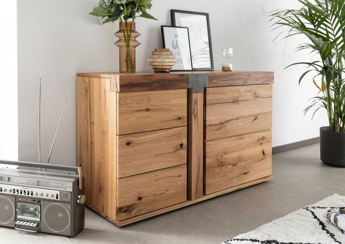 SIDEBOARD Wildeiche / Zerreiche 115x45x75 natur geölt NEW AMSTERDAM #09 - Braun, Holz (115/75/45cm) - Massivmoebel24