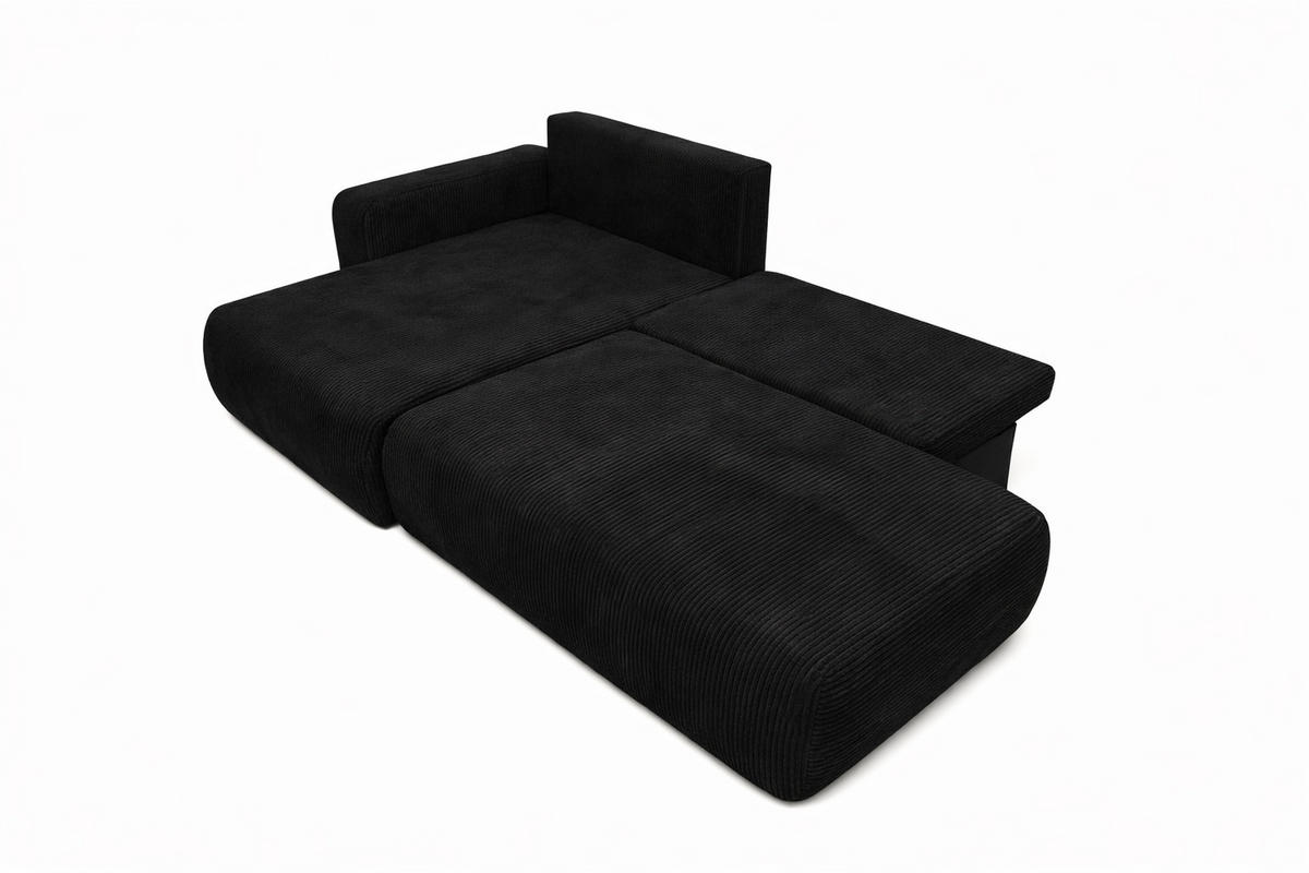 ECKSOFA Mit Schlaffunktion Und Bettkasten, Cordstoff Poso, Schwarz, Links, OPEN XL - Schwarz, Holz (262/145cm) - Kaiser Möbel