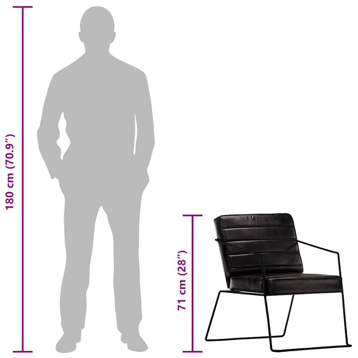 SESSEL Schwarz Echtleder - Schwarz, Leder (70/71/52cm) - vidaXL