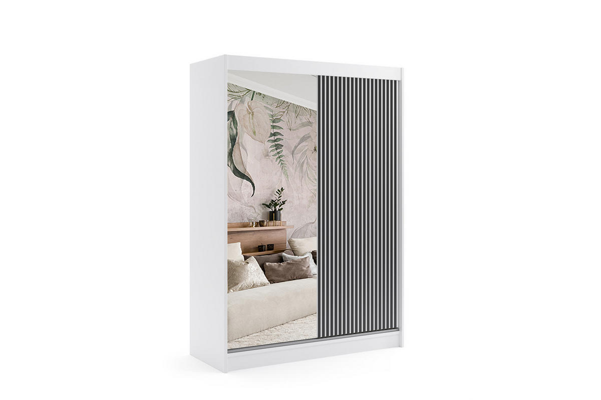 KLEIDERSCHRANK VILAN mit Spiegel/LED - 150 cm - Weiß|Schwarz - Schwarz/Weiß, Holzwerkstoff (150/215/61cm) - ALTDECOR