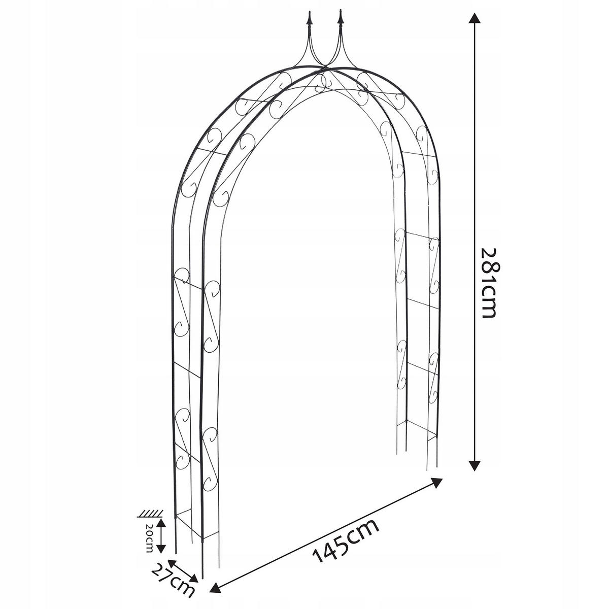 GARTENPERGOLA für Blumen 281 cm, schwarz - Schwarz, Metall (145/281cm) - KADAX