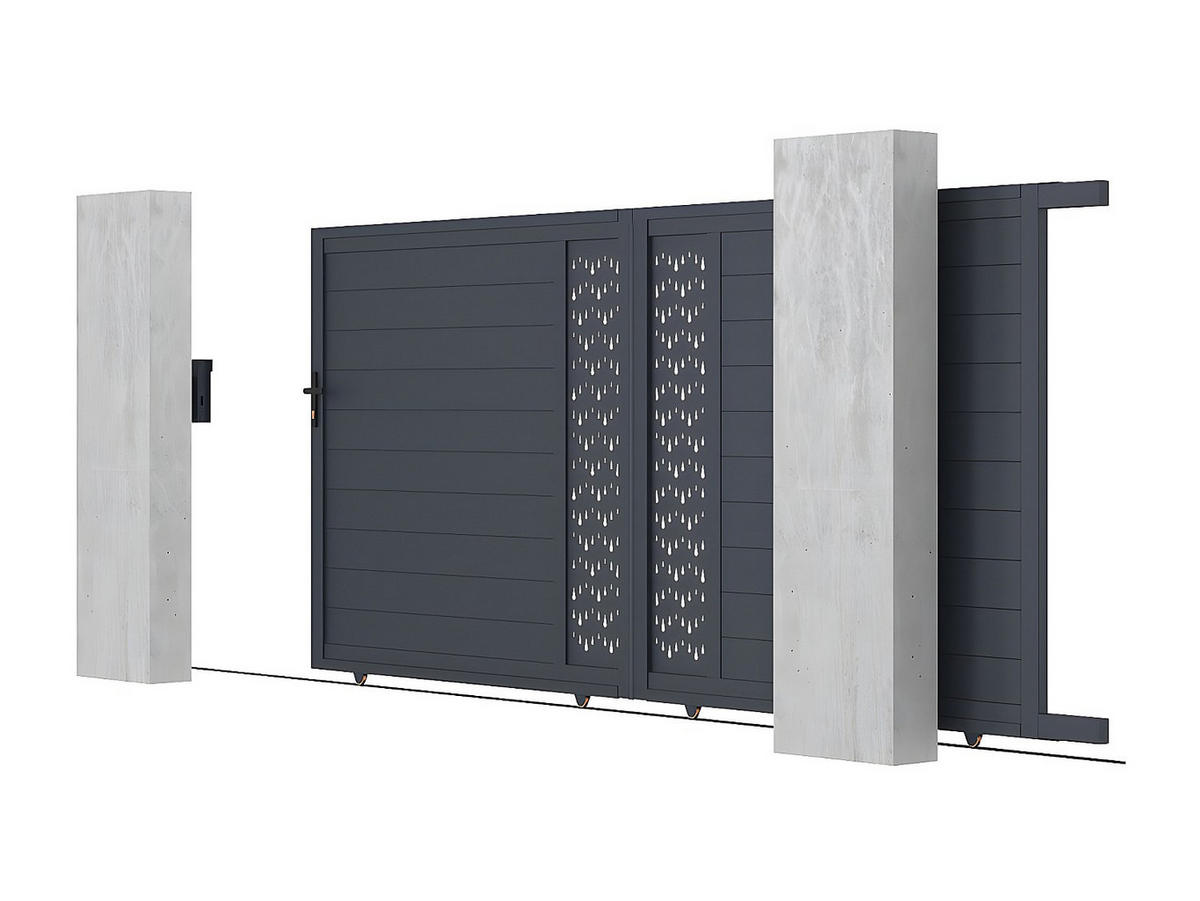 GARTENTOR Schiebetor - 416 x 180 cm - Aluminium - Halbvoll mit Muster - Anthrazit - GREGOR - Anthrazit, Metall (390/178cm) - Vente-Unique