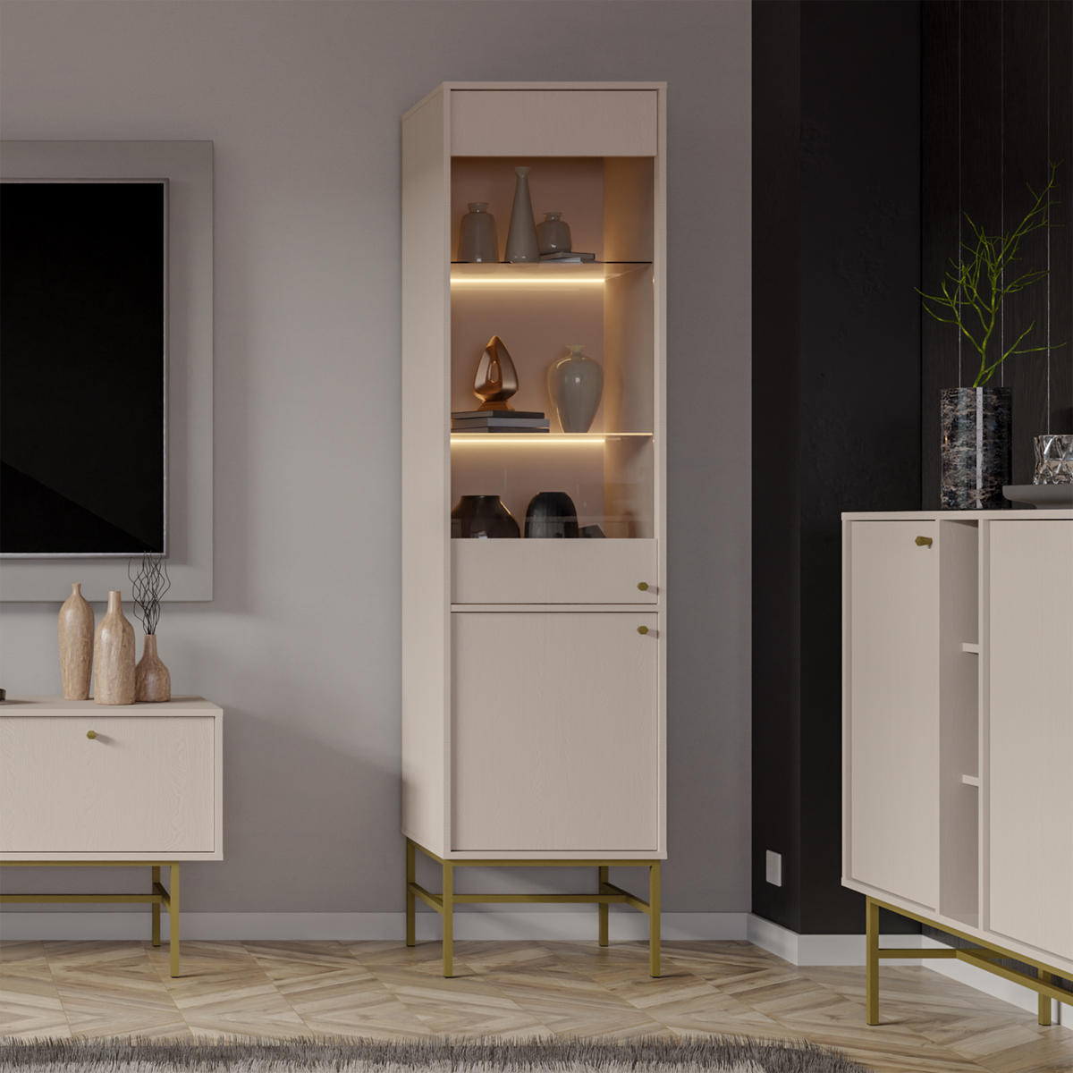 VITRINE in Beige - Beige, Holzwerkstoff (51.8/207.5/40.8cm) - MASSENO