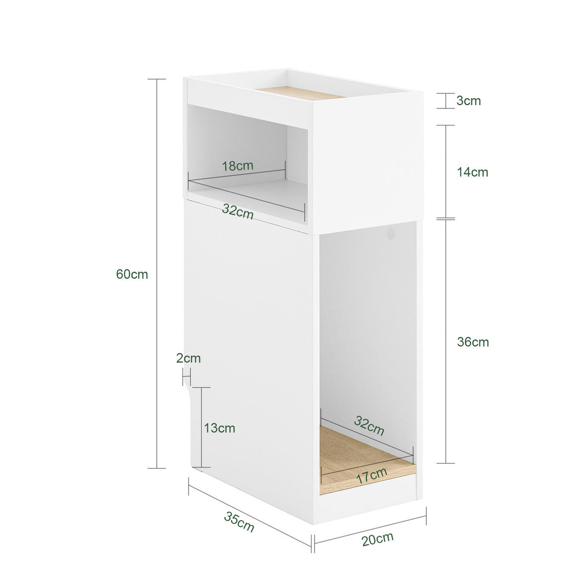 NACHTTISCH mit Seitenablage, Weiß, 20x35x60cm - Weiß, Holzwerkstoff (20/60/35cm) - SoBuy