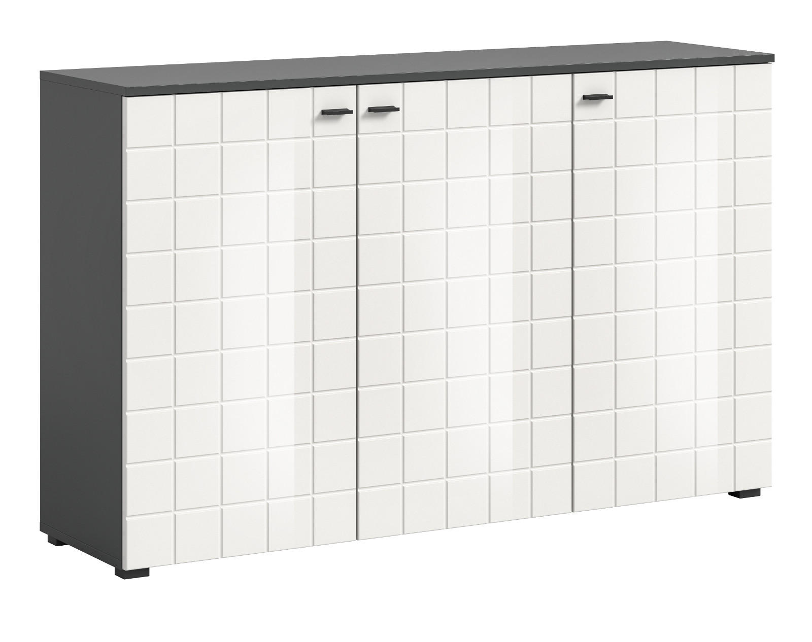 SIDEBOARD weiß Hochglanz, grau 138 cm, Kommode 3-türig - Weiß Hochglanz/Schwarz, Holzwerkstoff/Kunststoff (138/86/37cm) - Inn.Furn