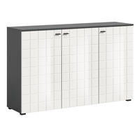 SIDEBOARD weiß Hochglanz, grau 138 cm, Kommode 3-türig - Weiß Hochglanz/Schwarz, Holzwerkstoff/Kunststoff (138/86/37cm) - Inn.Furn