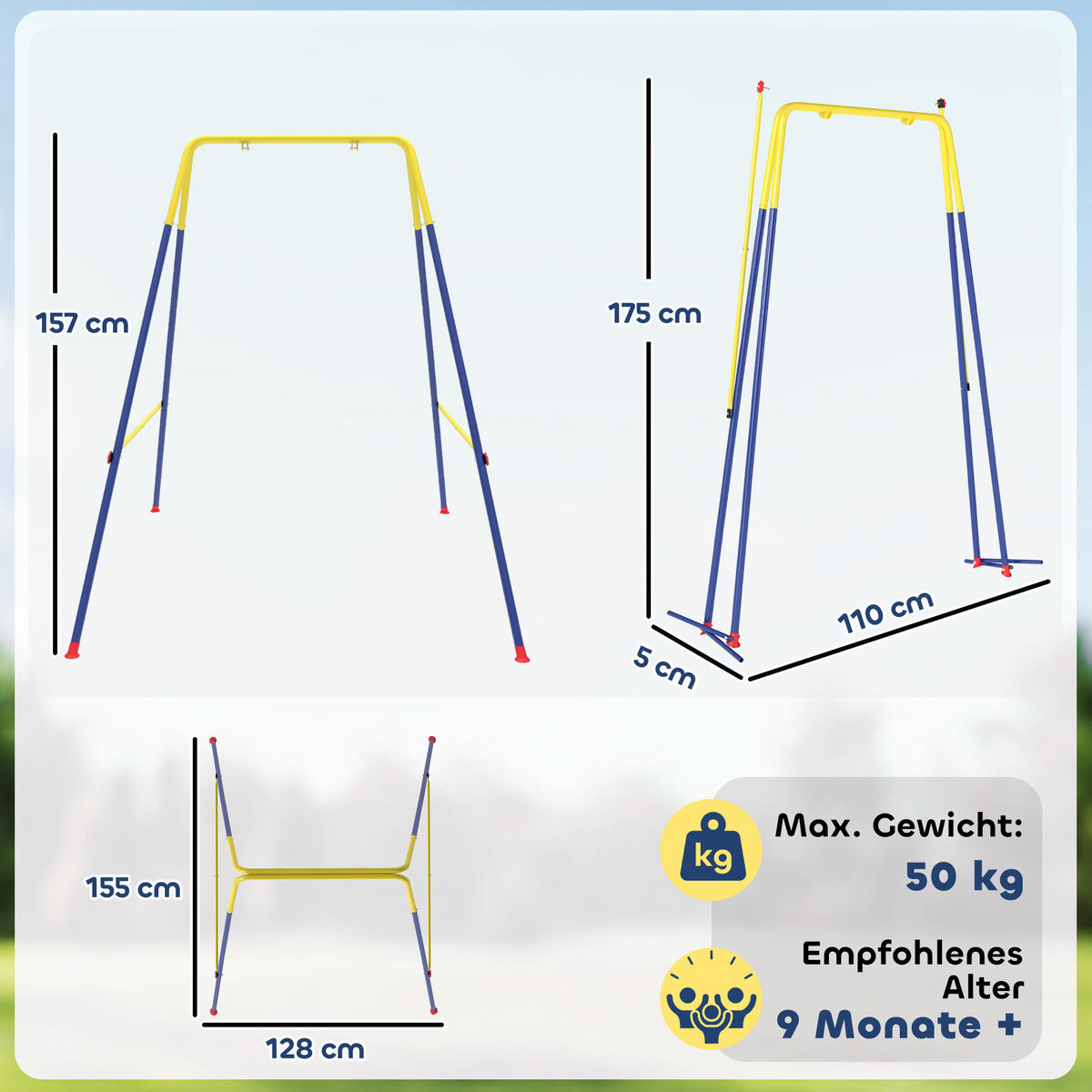 BABYSCHAUKEL Stahl Blau - Blau, Metall (128/155cm) - AIYAPLAY