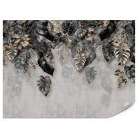 FOTOTAPETE für Wohnzimme Tropenblätter Beton Monstera 300x210 - Gelb/Schwarz, Papier (300/210cm) - Muralo