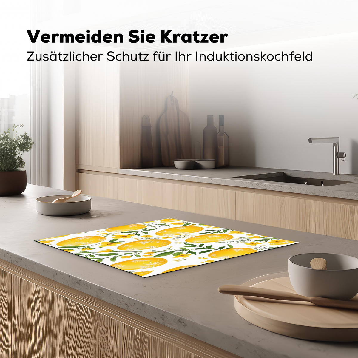 HERDABDECKPLATTE Blumen - Ostereier - Gelb Abdeckung Ceranfeld 59x51 cm - Gelb, Kunststoff (59/51/0.2cm) - MuchoWow