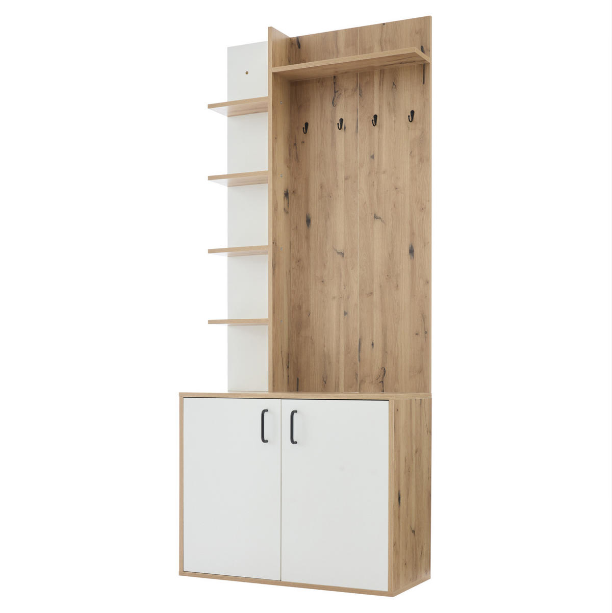 FLURGARDEROBE 75/33/180 cm mit Schuhablage und Schrank in Natur/Weiß - Naturfarben, Holzwerkstoff (75/180/33cm) - BEAOK