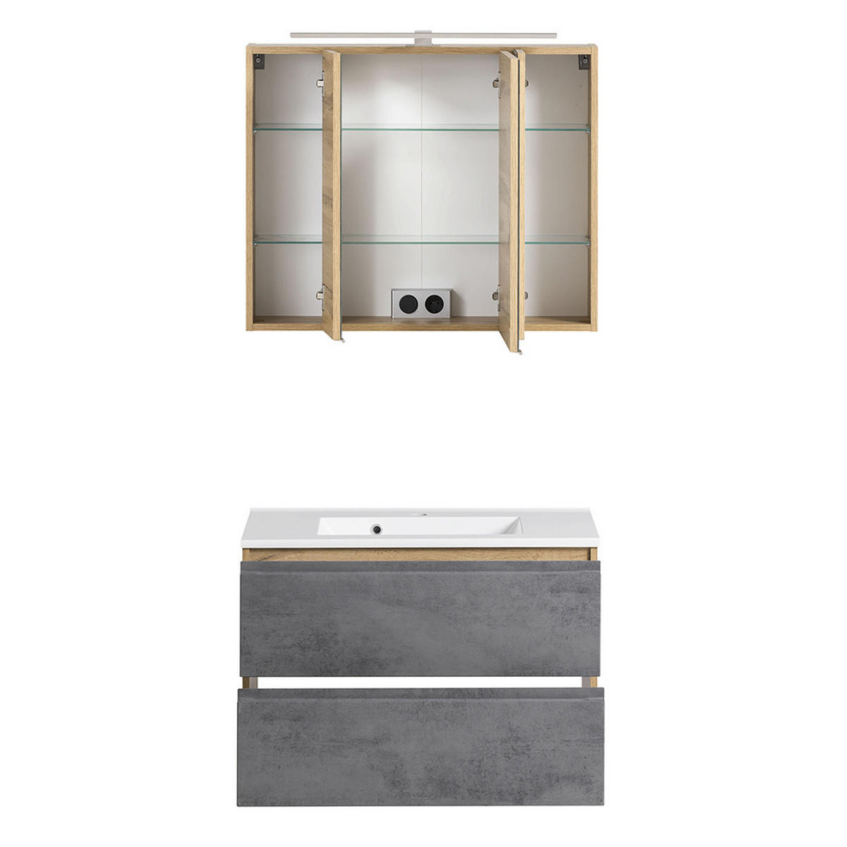 BADMÖBEL-SET Vasto-03 - Grau, Holzwerkstoff (80/200/47cm) - Lomado