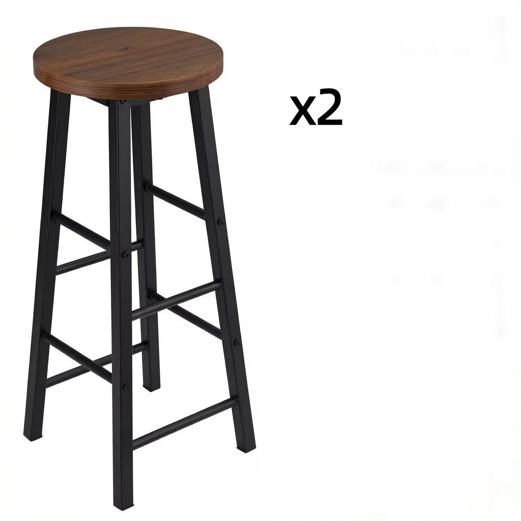 BARHOCKER 2er-Set Braun mit Fußstütze und Metallgestell - Braun, Holzwerkstoff (30/71/30cm) - PANGIVO