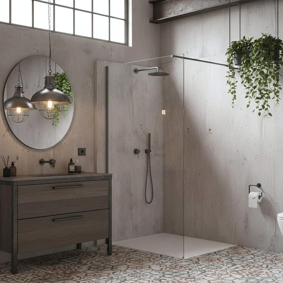 DUSCHWAND Rea Flexi Transparent / Titan 120 - Titanfarben, Glas (120/120/195cm) - REA